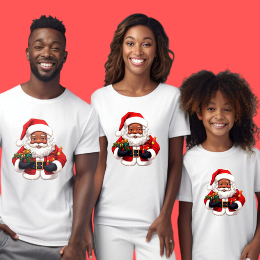Family Sizes of African American Santa Claus | Holiday Season T-Shirt - Artkins Lifestyle