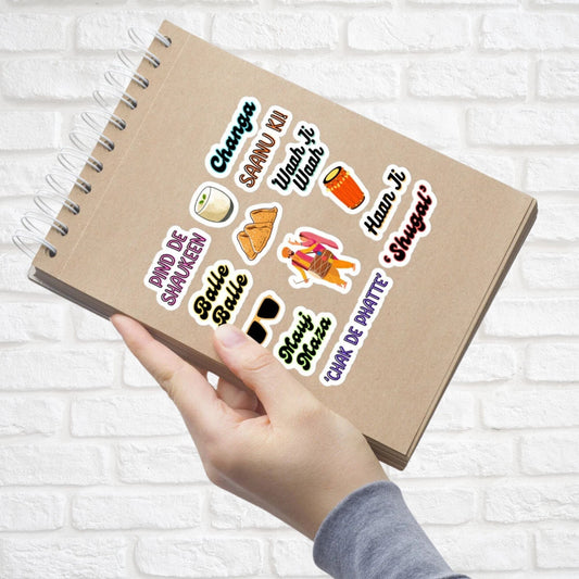 "Funny Punjabi Stickers for Planners" "Desi Sticker Pack for Laptops" "Indian Pakistani Culture Stickers" "Christmas Gift Punjabi Decals" "Cultural Car Stickers for Desi Audience"