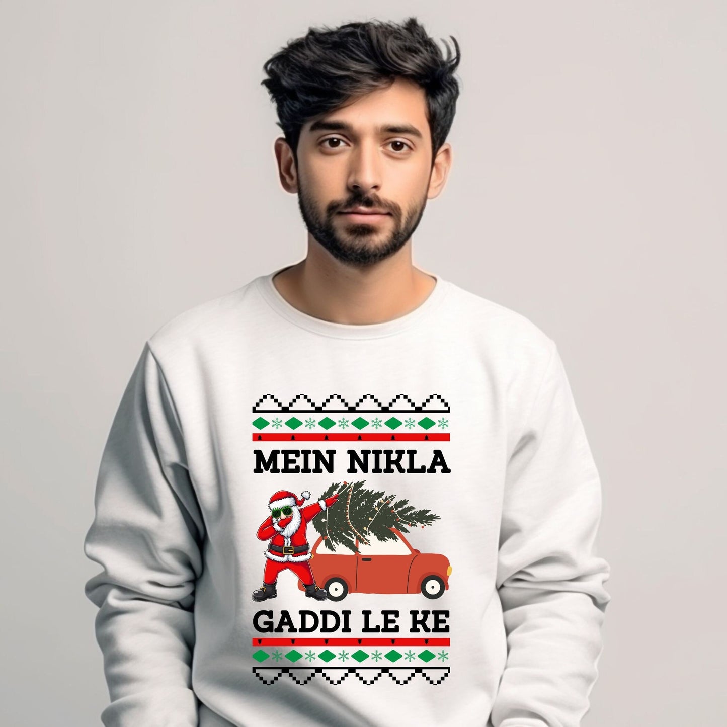 "Ugly Christmas Sweatshirt with Punjabi Santa Claus Design" "Festive Holiday Punjabi Apparel - Santa Claus Theme" "Ethnic Christmas Jumper - Unique Punjabi Santa Design"