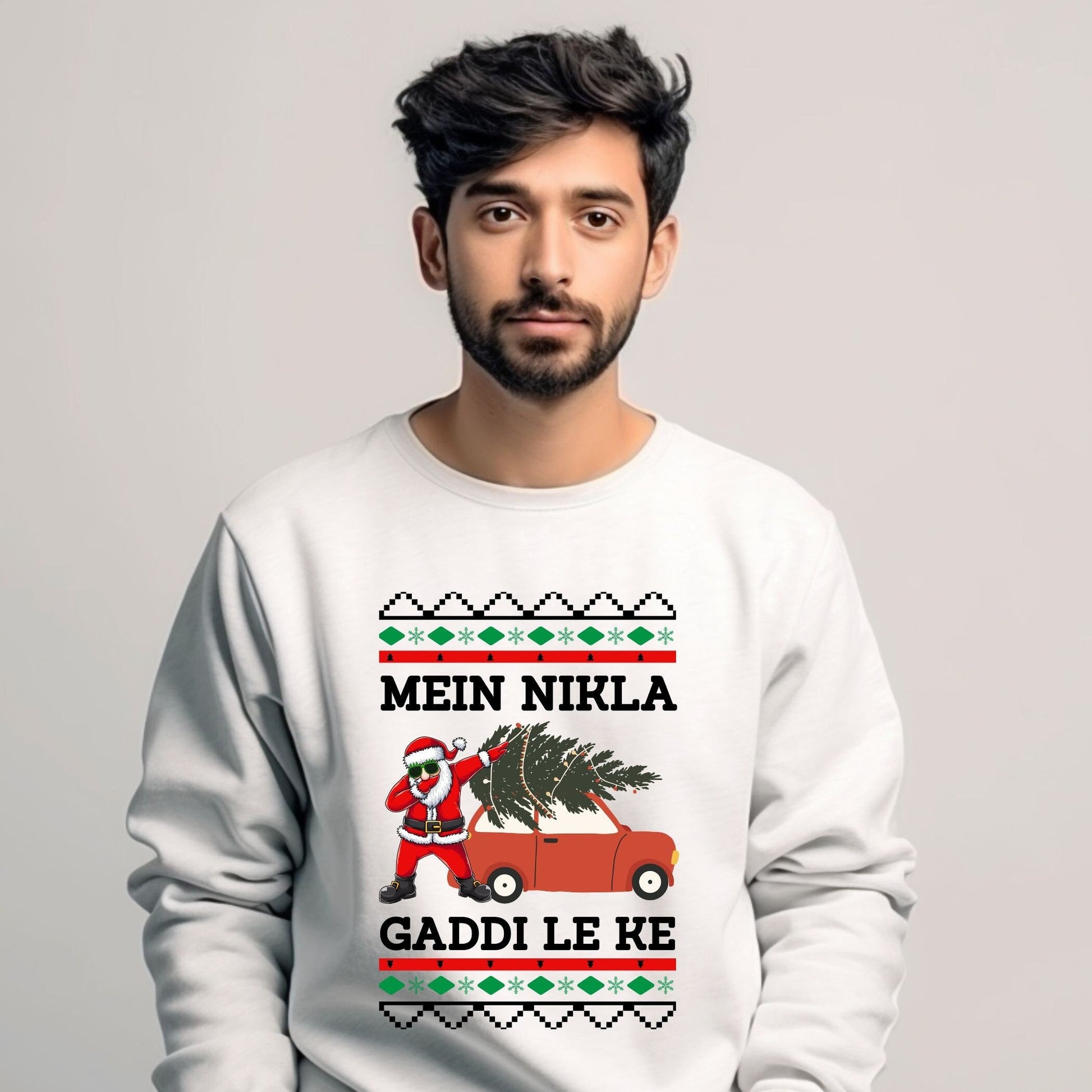 "Ugly Christmas Sweatshirt with Punjabi Santa Claus Design" "Festive Holiday Punjabi Apparel - Santa Claus Theme" "Ethnic Christmas Jumper - Unique Punjabi Santa Design"