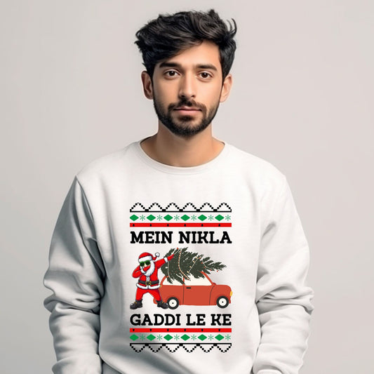 "Ugly Christmas Sweatshirt with Punjabi Santa Claus Design" "Festive Holiday Punjabi Apparel - Santa Claus Theme" "Ethnic Christmas Jumper - Unique Punjabi Santa Design"