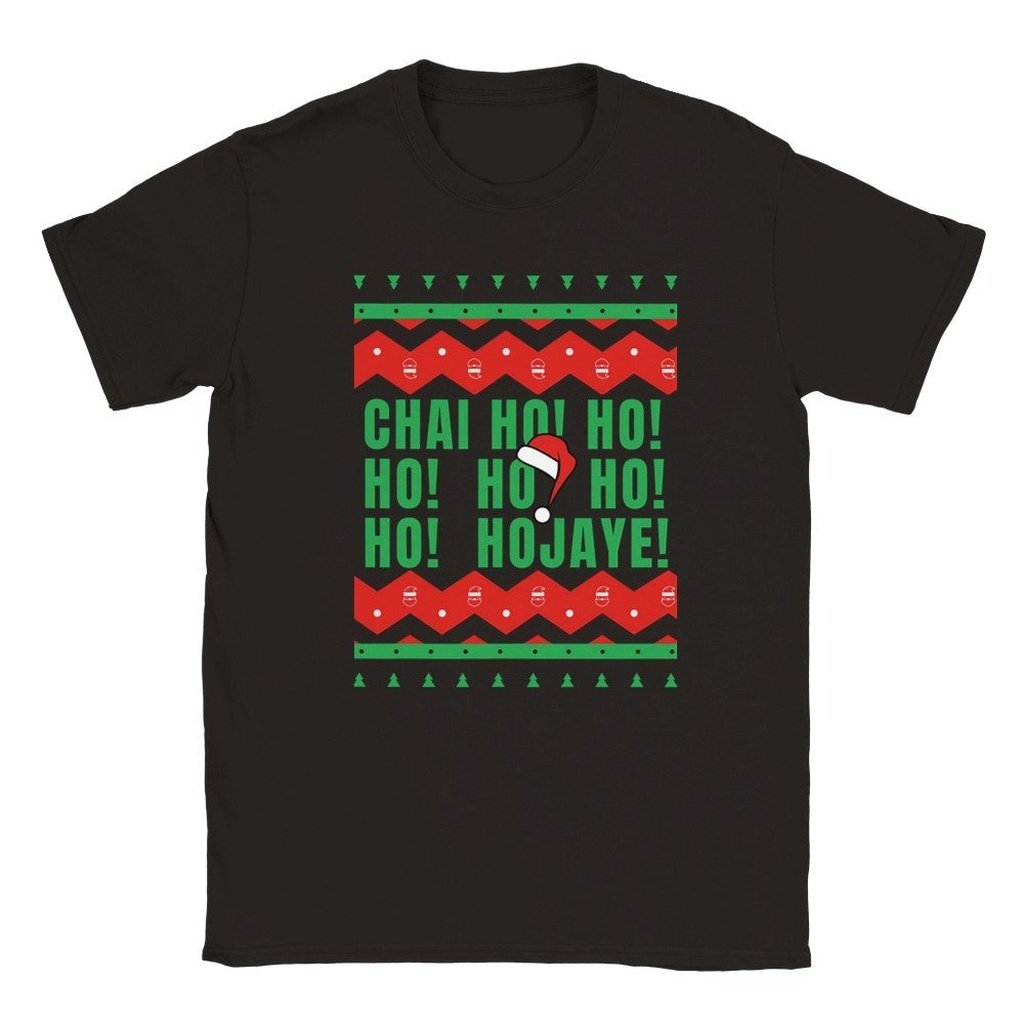 Funny Punjabi Christmas T-Shirt Chai Ho Ho Ho Jaye Ugly Sweater Style Tee Indian Pakistani South Asian Christmas Shirt Black