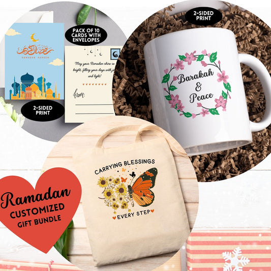 Ramadan Moments Bundle - Mug, Postcard, Tote Bag Set Heartfelt Ramadan Gift Bundle - Mug, Postcard, Tote Bag Islamic Gift Set - Ramadan Mug, Postcard, Tote Bag Spiritual Bundle for Ramadan Celebrations