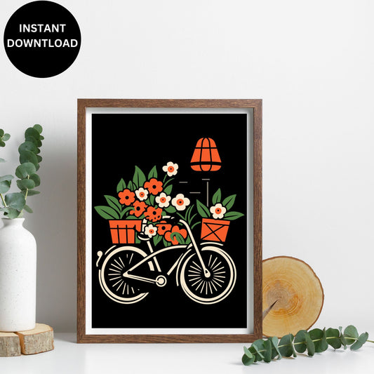Amsterdam Blooms Bicycle Dutch Pop Culture Wall Art Whimsical Bicycle with Flowers Vintage Amsterdam Street Scene Instant Download Nostalgic Decor