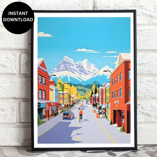 Canadian Rockies Banff Street Digital Art Banff Nature Landscape Instant Download Mountain Town Home Decor Print Canada Scenic Wall Art Printable Rocky Mountains Digital Download Beautiful Nature Photography Decor