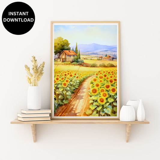 Spring Wall Art Vintage European Countryside Vibrant Sunflower Field Nature Inspired Decor Vintage Floral Print Retro Home Decor Countryside Landscape Canvas Art Sunflower Field Painting Springtime Decor Nature Inspired Wall Hanging