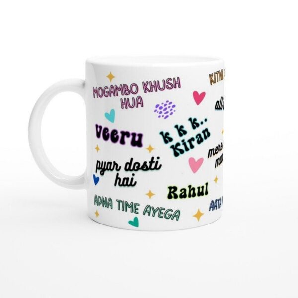 Gift-ready Bollywood dialogues ceramic mug — perfect for Hindi film fans and desi culture lovers