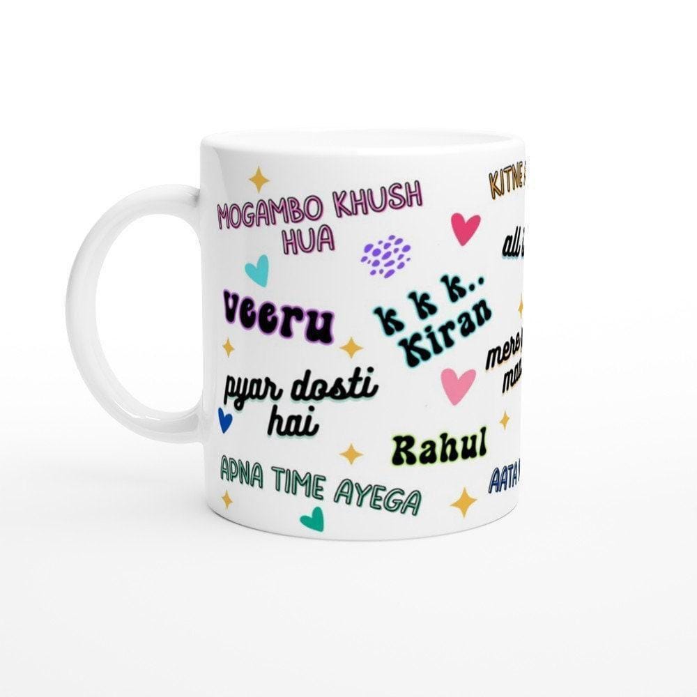 Gift-ready Bollywood dialogues ceramic mug — perfect for Hindi film fans and desi culture lovers