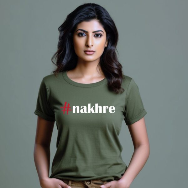 Nakhre Bollywood shirt front view, desi graphic tee by Artkins