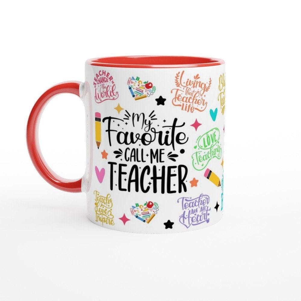 Ceramic teacher mug presented as a gift idea for end-of-year teacher appreciation