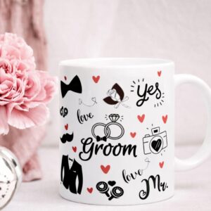 Artkins groom's mug with bold desi wedding graphic on white ceramic