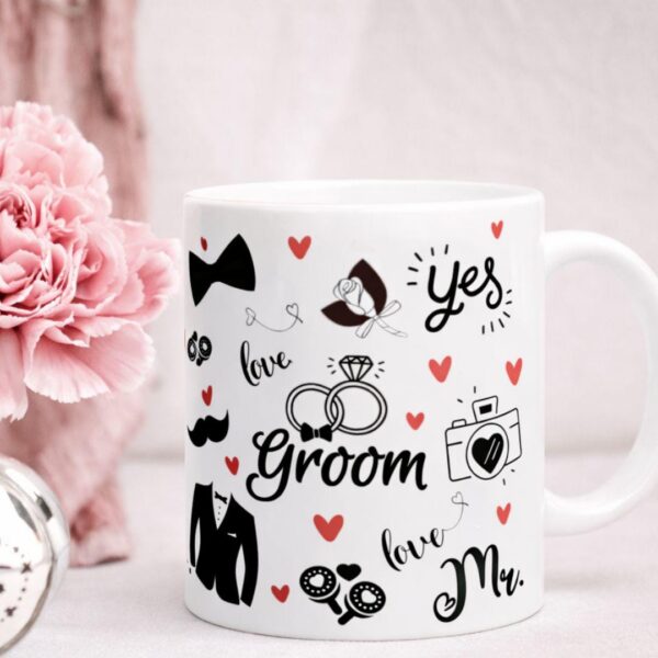 Artkins groom's mug with bold desi wedding graphic on white ceramic