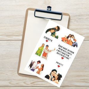 Glossy DDLJ holiday planner sticker pack on a notebook