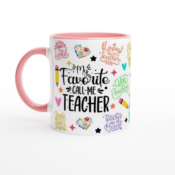 Green-rim dishwasher safe teacher mug, 11 oz for cocoa or chai