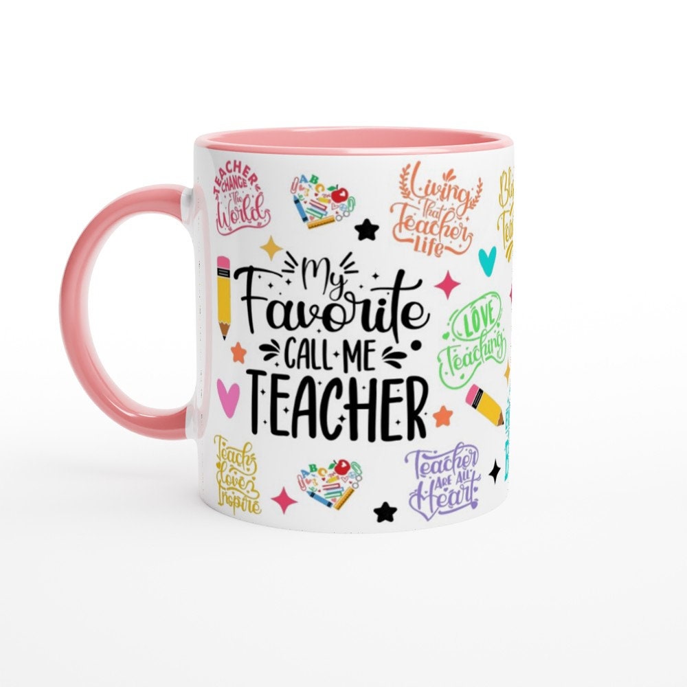 Green-rim dishwasher safe teacher mug, 11 oz for cocoa or chai