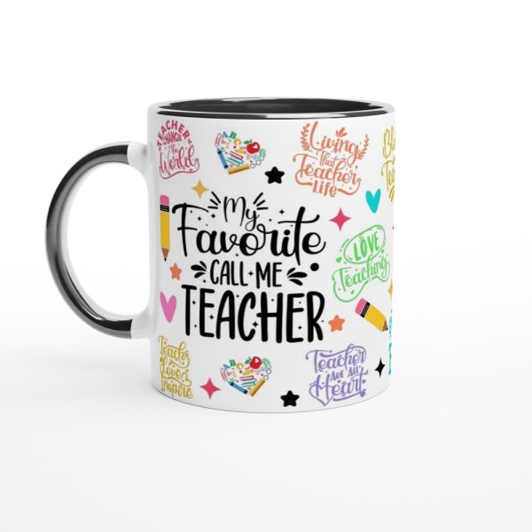 Blue-accent childhood educator mug, White Elephant holiday present
