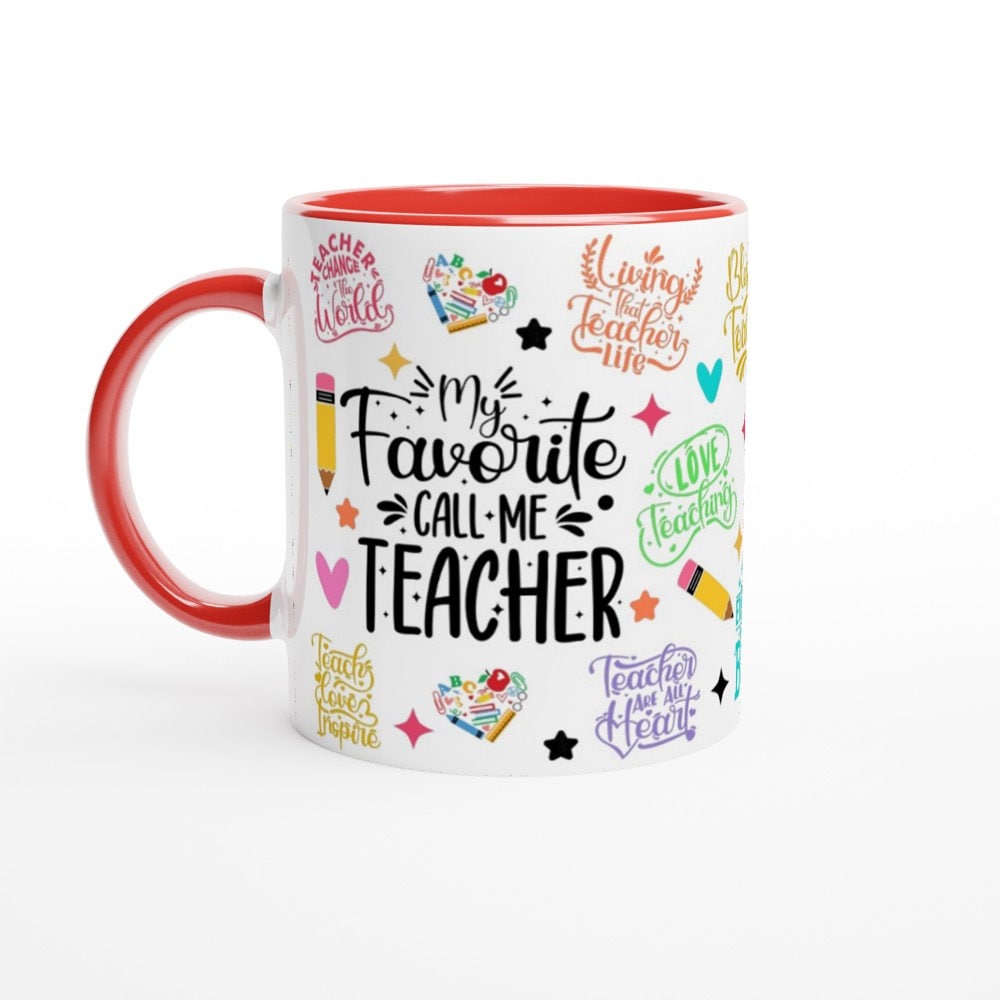 Pink-handled early childhood teacher mug, Secret Santa classroom gift