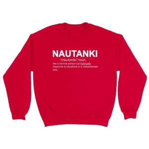 Folded Nautanki definition crewneck showing soft 50/50 fabric
