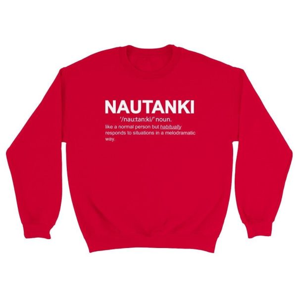 Folded Nautanki definition crewneck showing soft 50/50 fabric