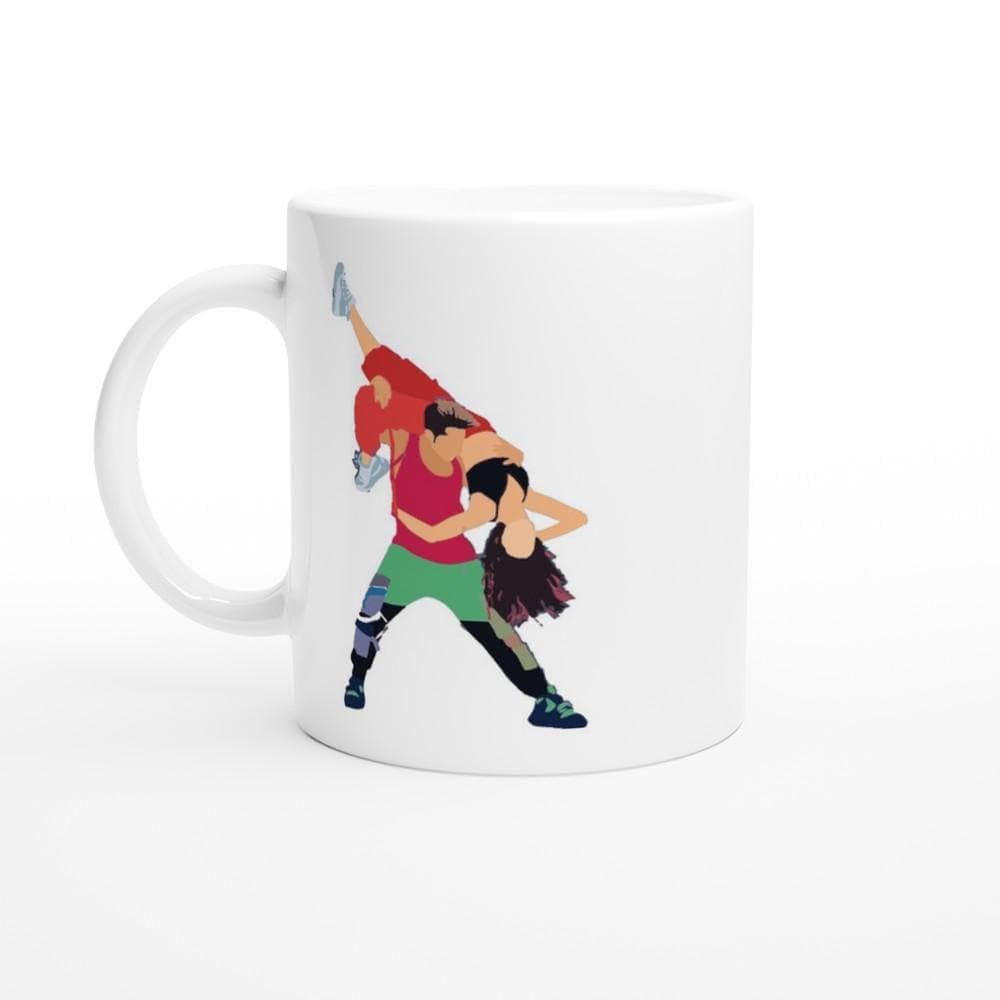 Side view of Bollywood fan mug, 11 oz ceramic with handle visible