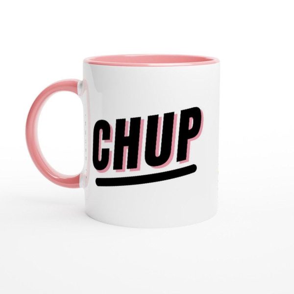 American Punjabi mug during a chai break, colored rim detail