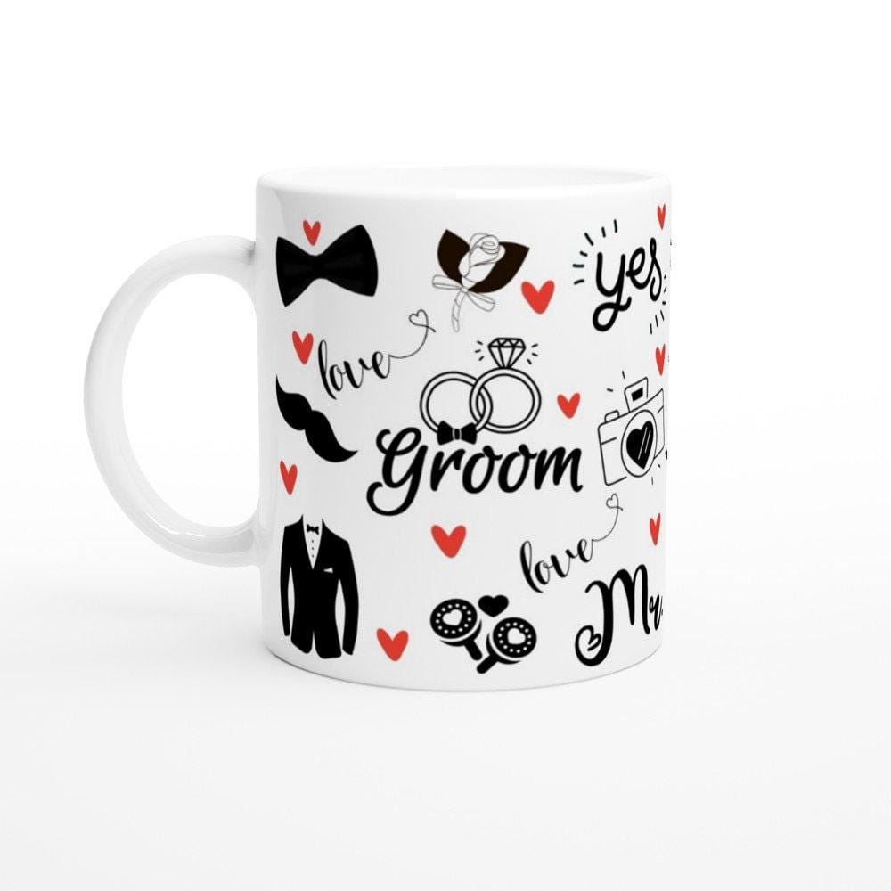 Groom to be mug styled on engagement shower table setting