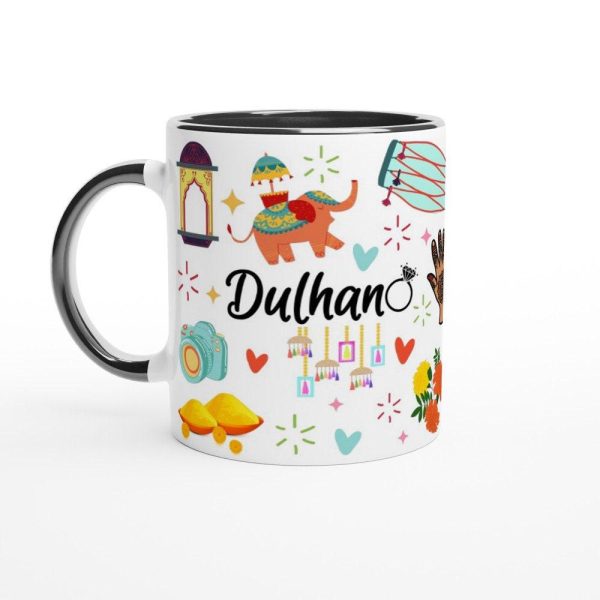 Close-up of South Asian bride design on 11 oz ceramic mug