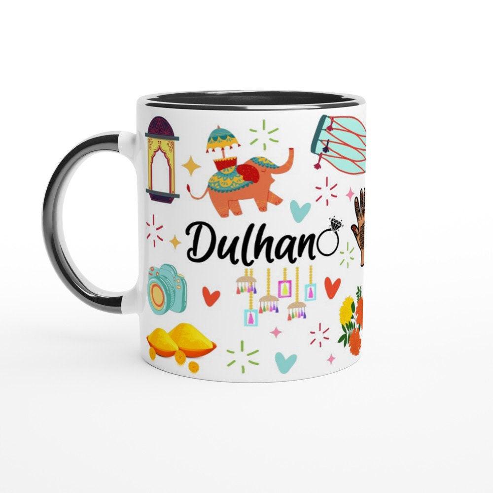 Close-up of South Asian bride design on 11 oz ceramic mug