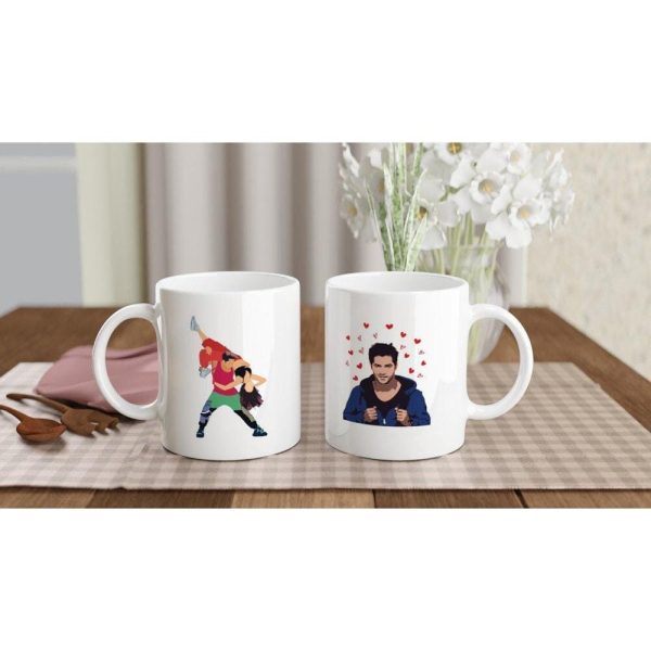 Close-up of glossy 11 oz Varun Dhawan mug showing crisp print