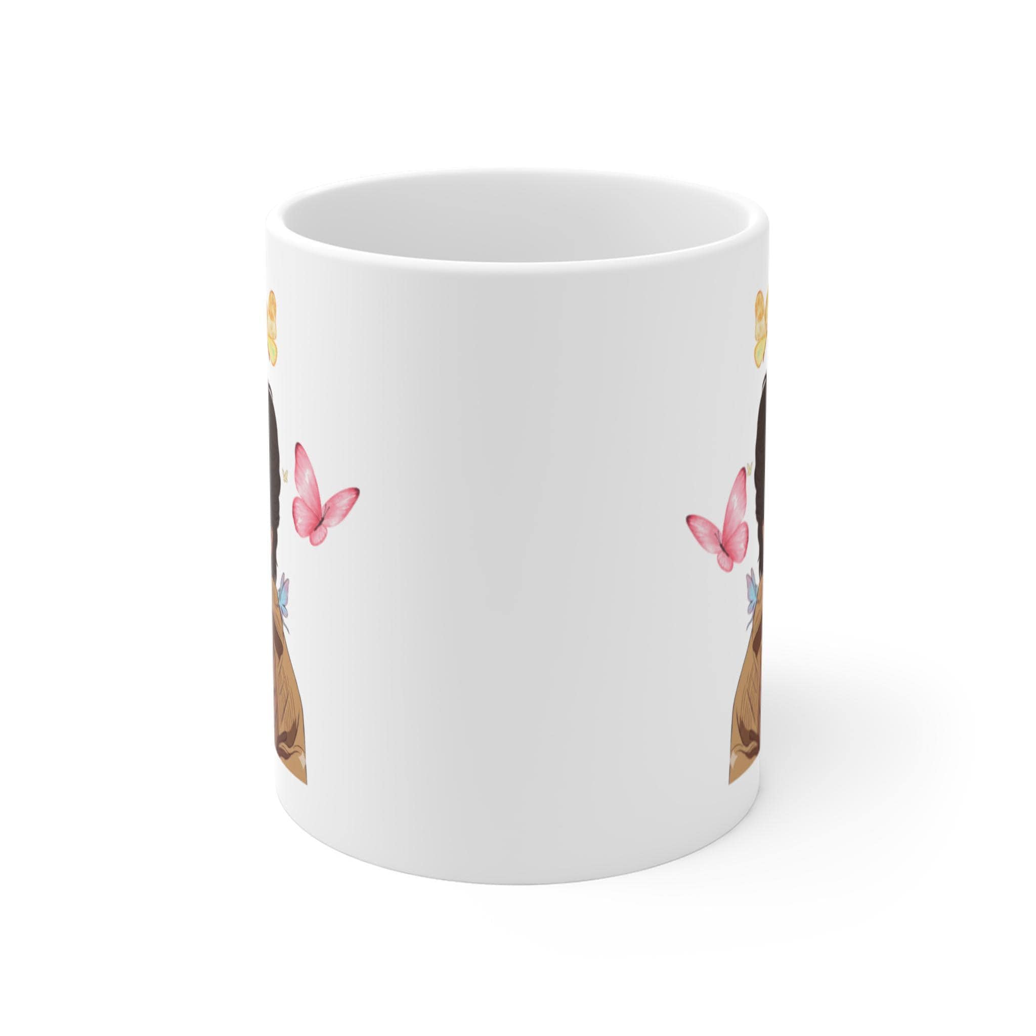 C-shaped handle and smooth rim of 11 oz DDLJ guitar mug