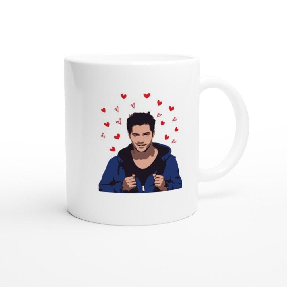 Handle view of Varun Dhawan merchandise mug, dishwasher safe