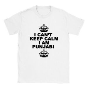 Close-up of funny Punjabi t-shirt print detail showing high-quality graphic on white cotton