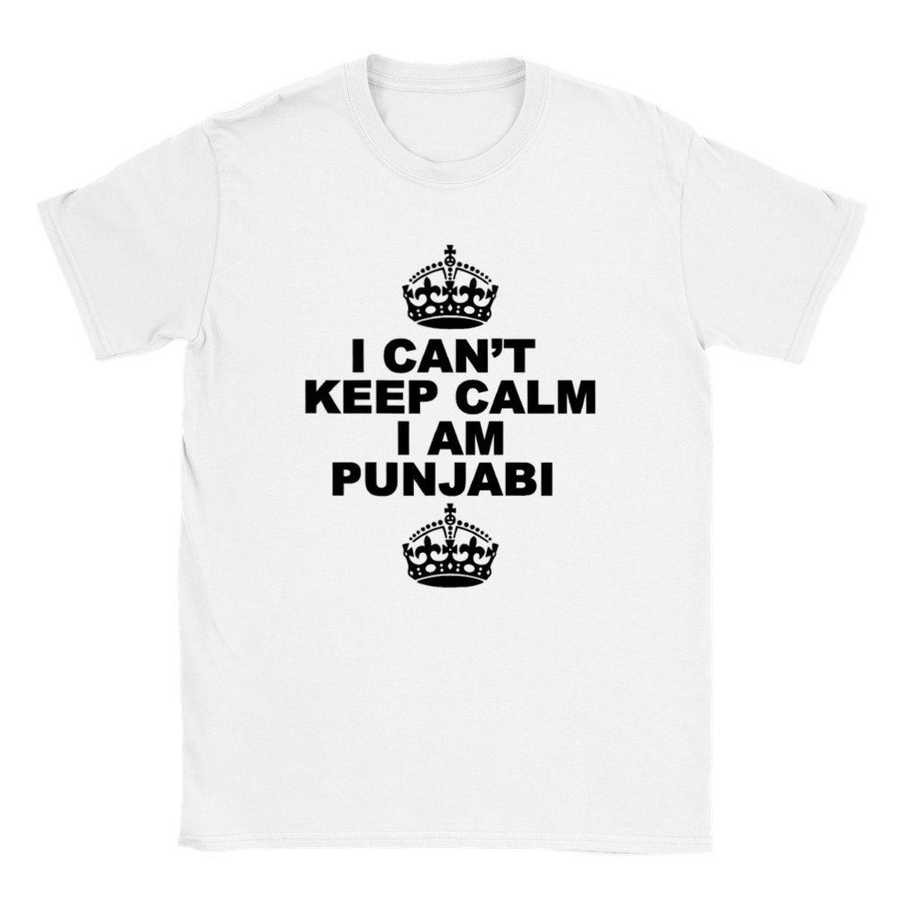 Close-up of funny Punjabi t-shirt print detail showing high-quality graphic on white cotton