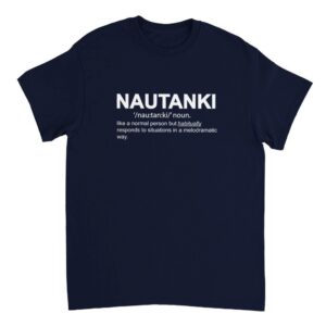 Desi graphic tee in navy showing Nautanki design, Punjabi fashion by Artkins