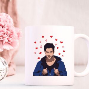 Varun Dhawan mug front view, 11 oz glossy white ceramic with Bollywood fan art