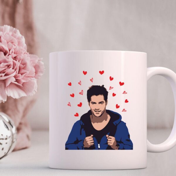 Varun Dhawan fan art mug side two, bold graphic design on glossy ceramic