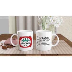 Nautanki definition mug second side view showing full graphic on glossy ceramic