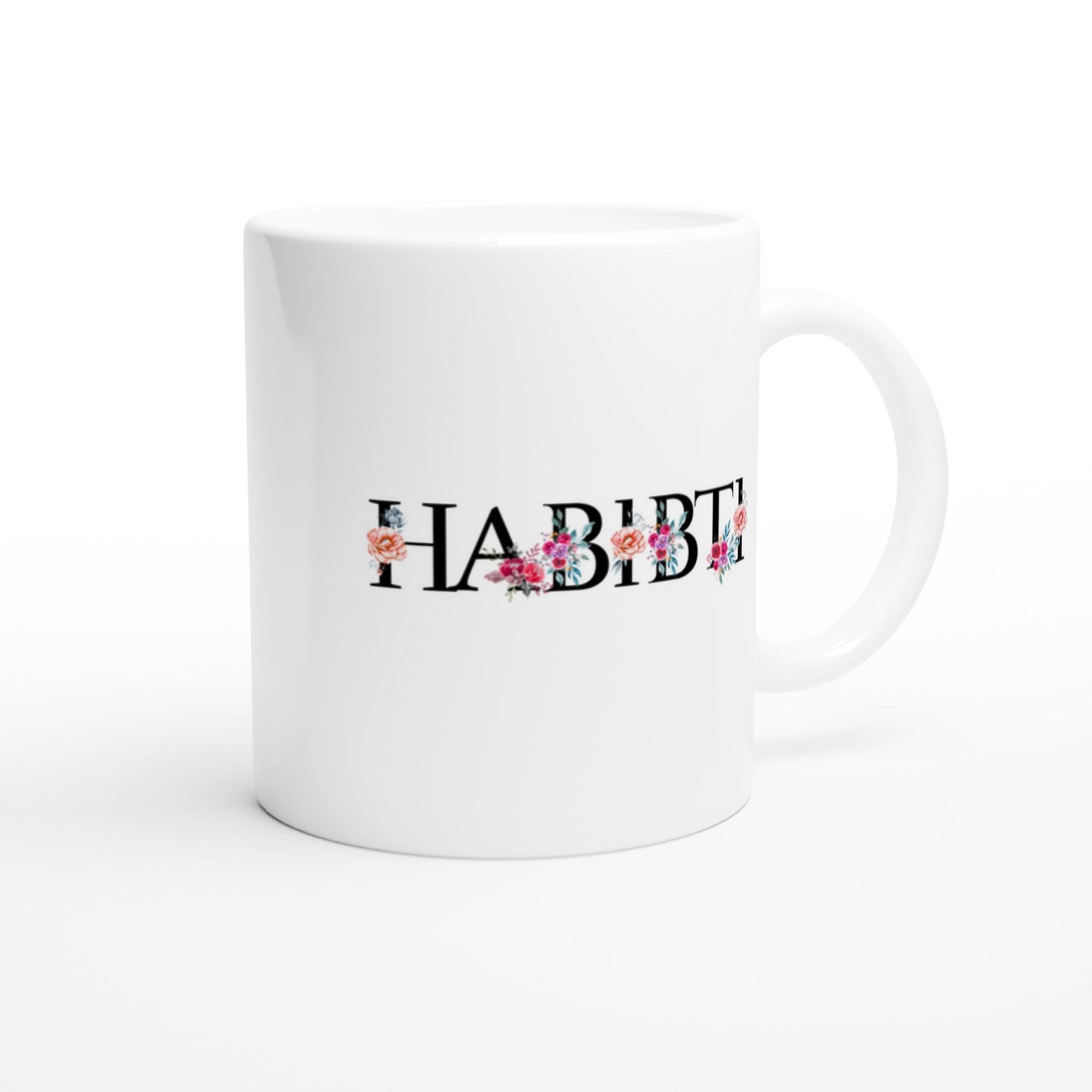 Artkins Habibti mug showing colored rim and interior detail, side view