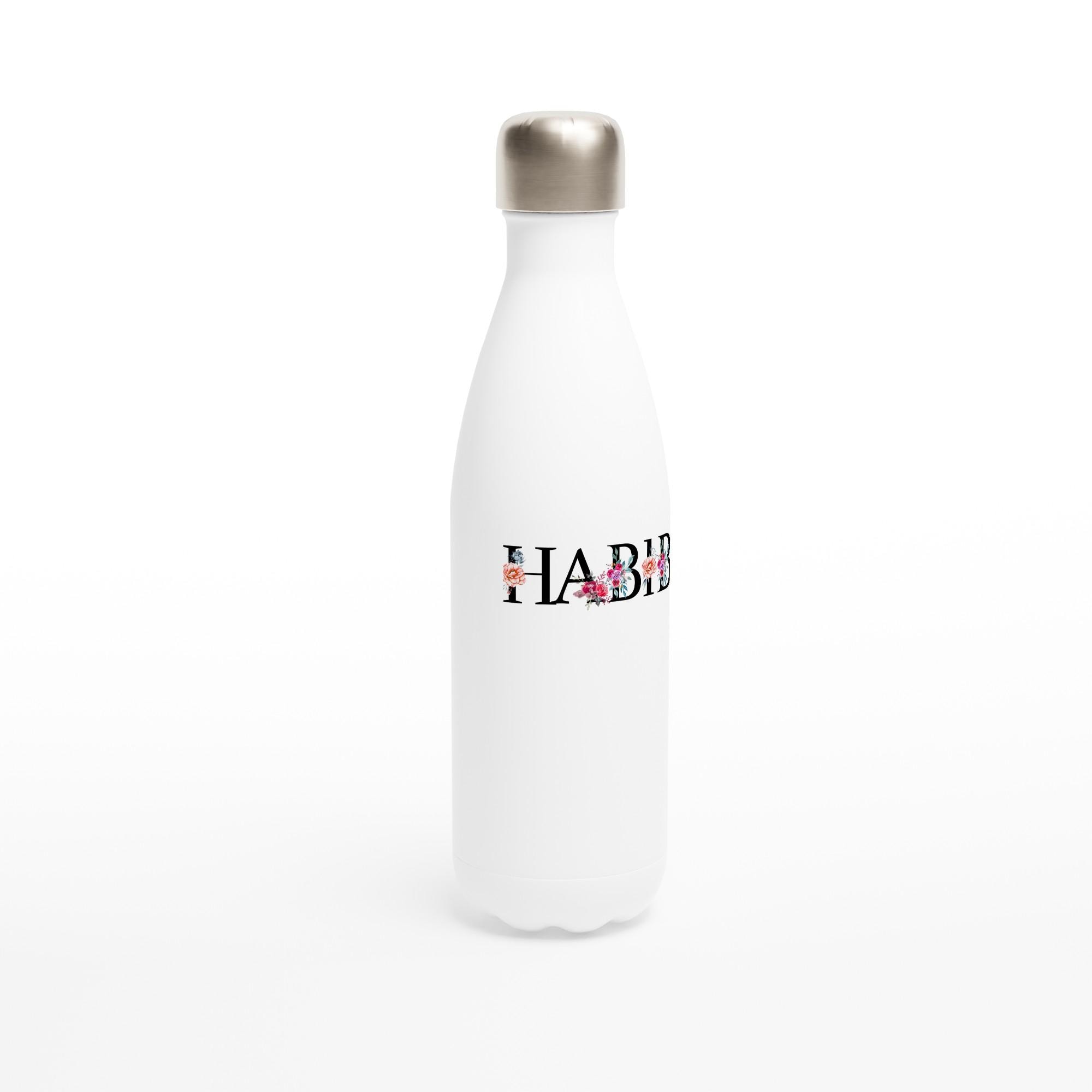 Side view of slim 17oz Habibti tumbler showing full floral wrap design