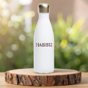 Habibti water bottle with floral Arabic calligraphy design on 17oz stainless steel insulated tumbler