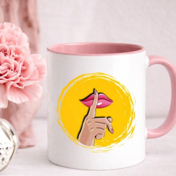 Desi chai mug with bold South Asian modernist graphic design, front view on white background