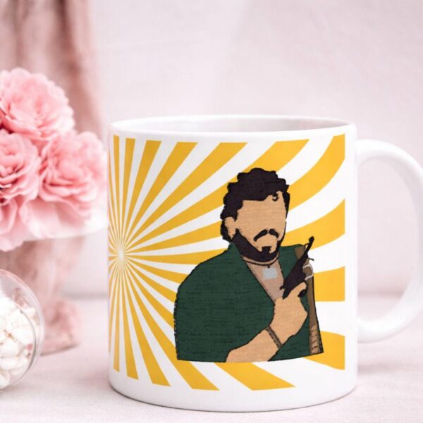 Gabbar Singh mug front view, retro Bollywood ceramic coffee cup 11 oz by Artkins