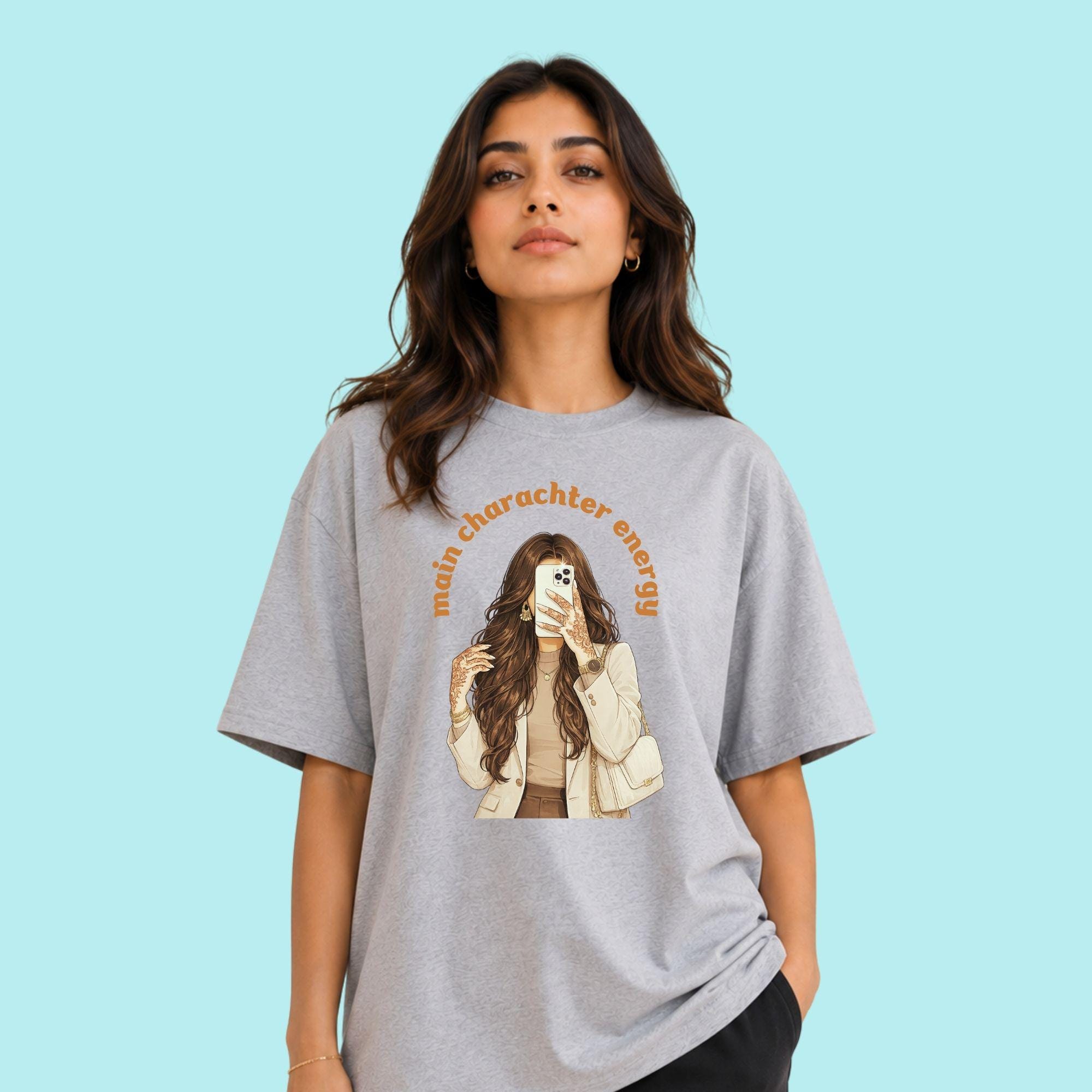 Oversized desi girl confidence tee from Artkins, back or lifestyle shot showing relaxed drape and fit